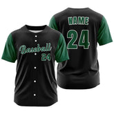 Custom Black Green Button Down Classic Baseball Jersey